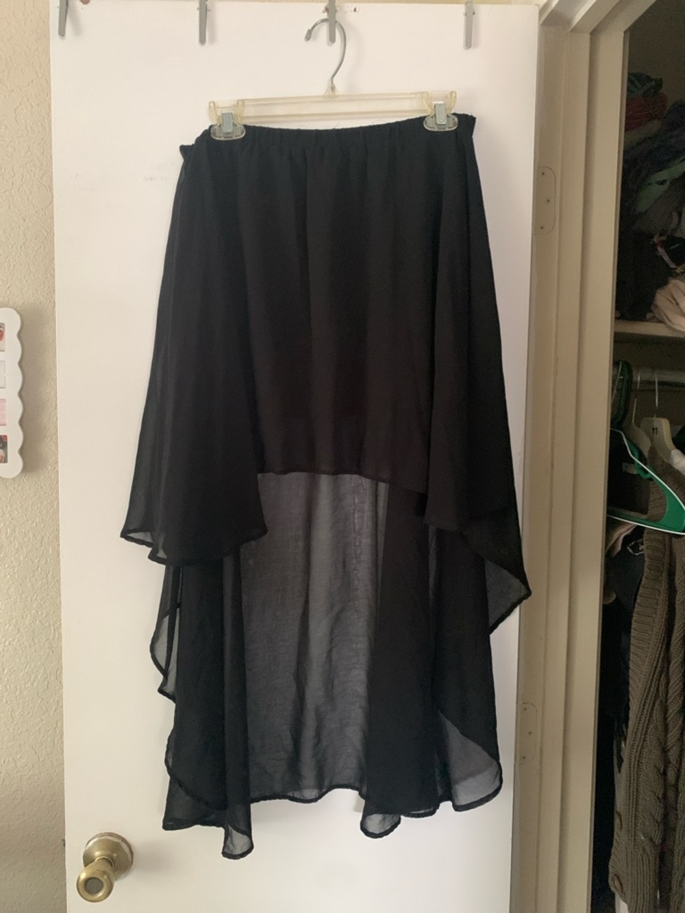 papaya black high low sheer skirt size large?